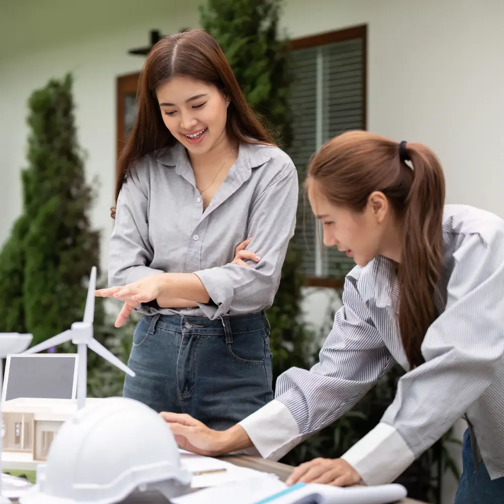 Two executives are working together